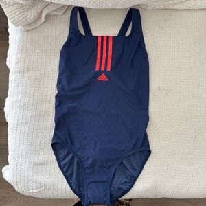 ADIDAS Navy Blue and Orange Stripe One Piece Swimsuit